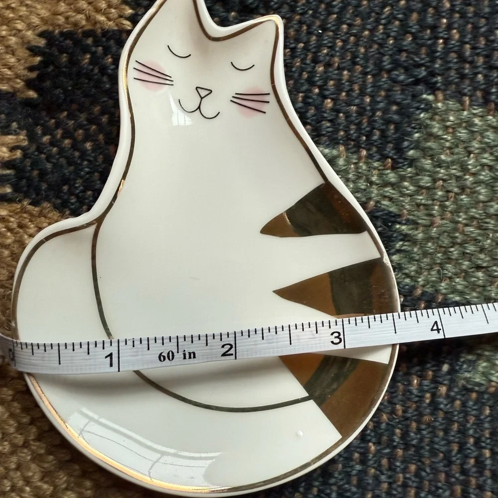 Francesca's Collections White Cat Dish with Gold Stripe Accents